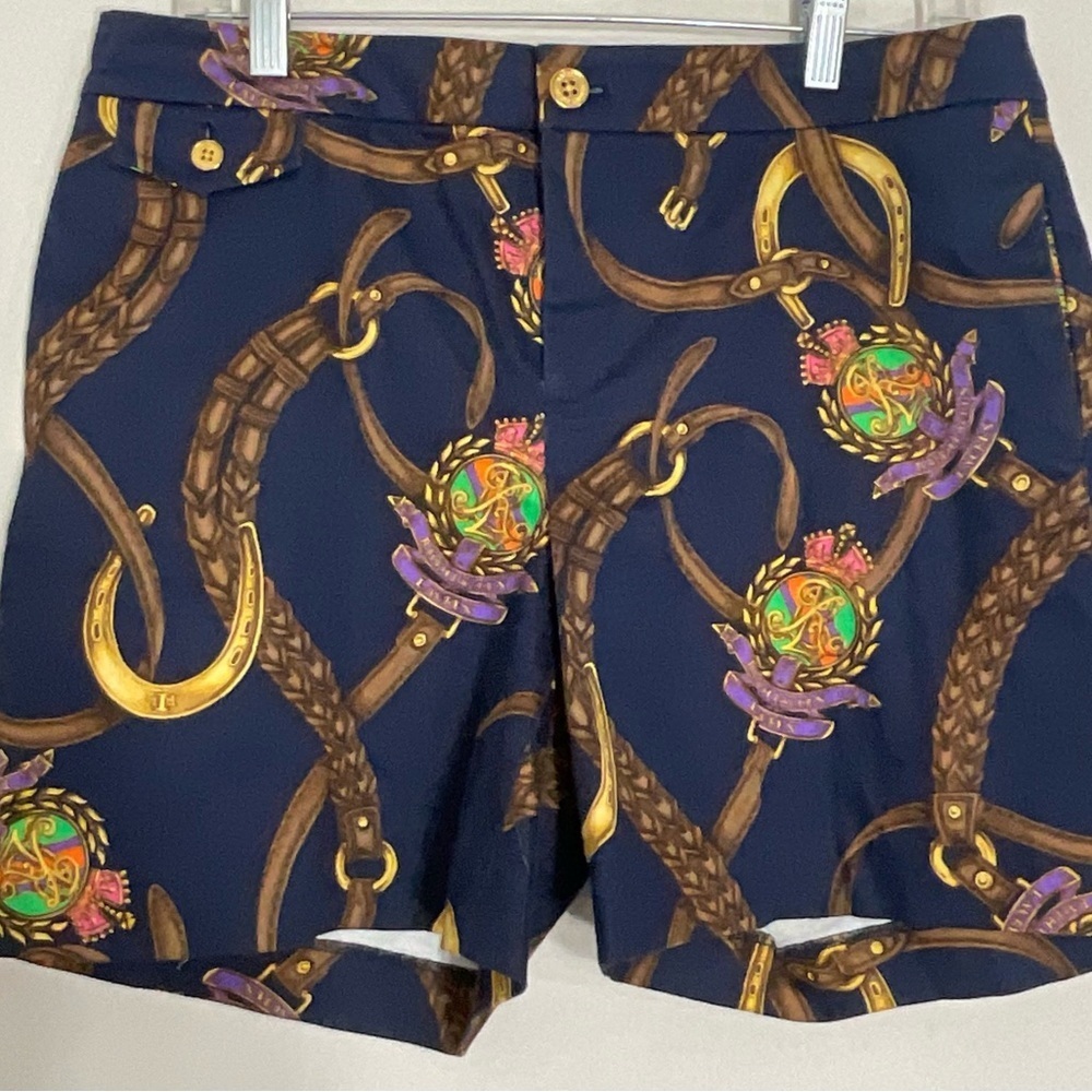 LRL Lauren Ralph Lauren Size 8 Flat Front Cotton City Shorts Navy Equestrian